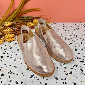 Sorel Ella Natural Tan Metallic Rose Gold Leather Slingback Sandal Sz 6.5